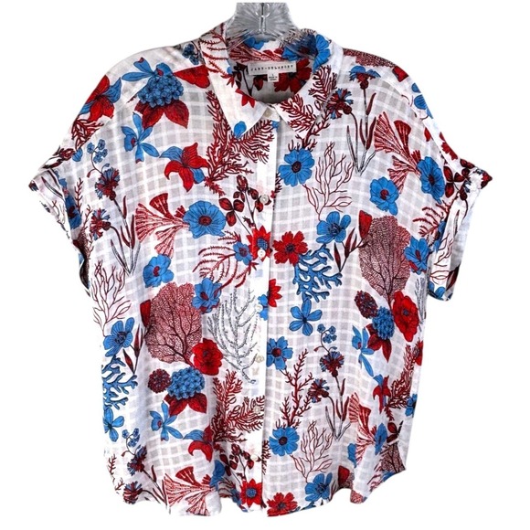 Jane + Delancy Tops - Jane Delancy Textured Floral Blouse L Lightweight Coastal Chic Tropical Beach